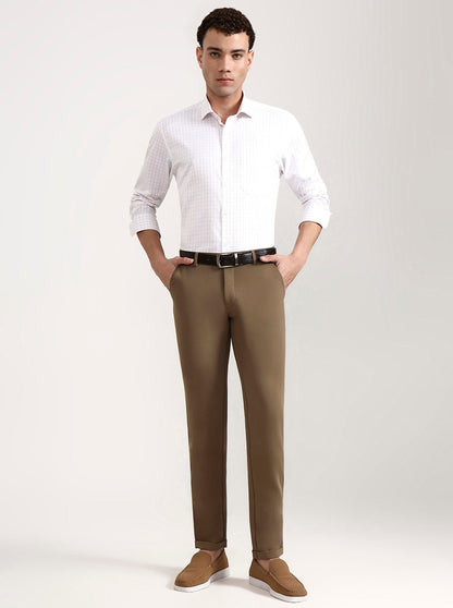 White & Brown Checked Regular Fit Formal Shirt | Greenfibre