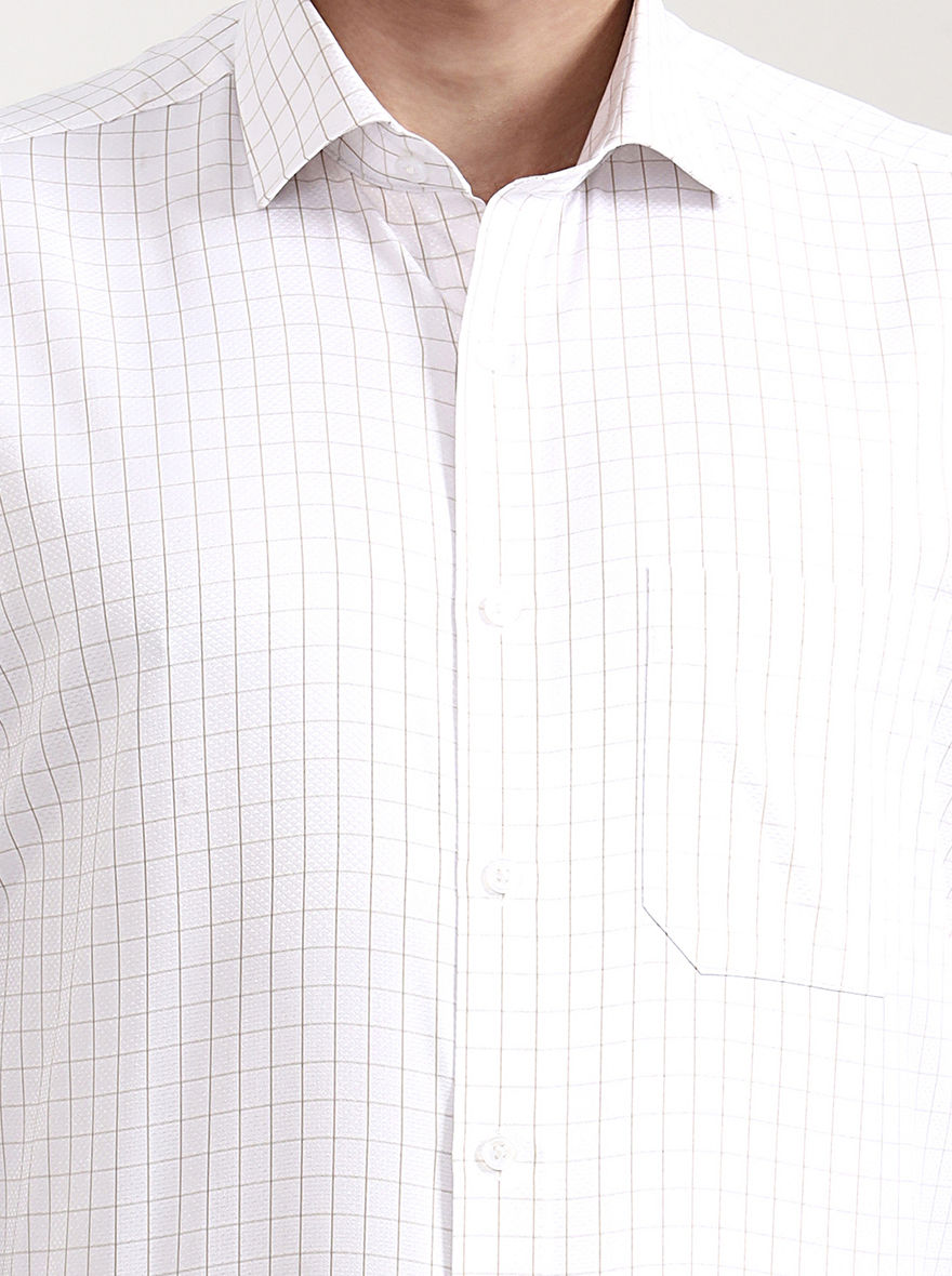 White & Brown Checked Regular Fit Formal Shirt | Greenfibre