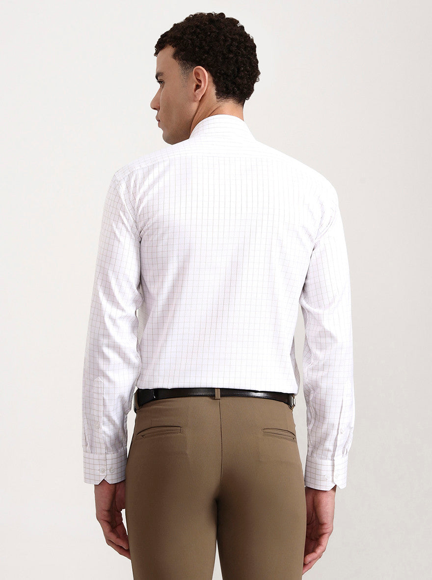 White & Brown Checked Regular Fit Formal Shirt | Greenfibre