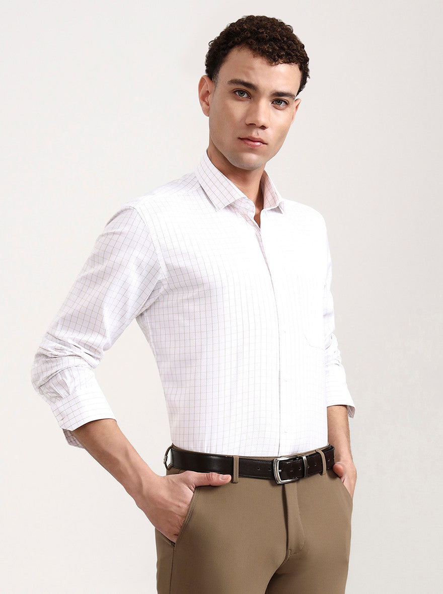 White & Brown Checked Regular Fit Formal Shirt | Greenfibre