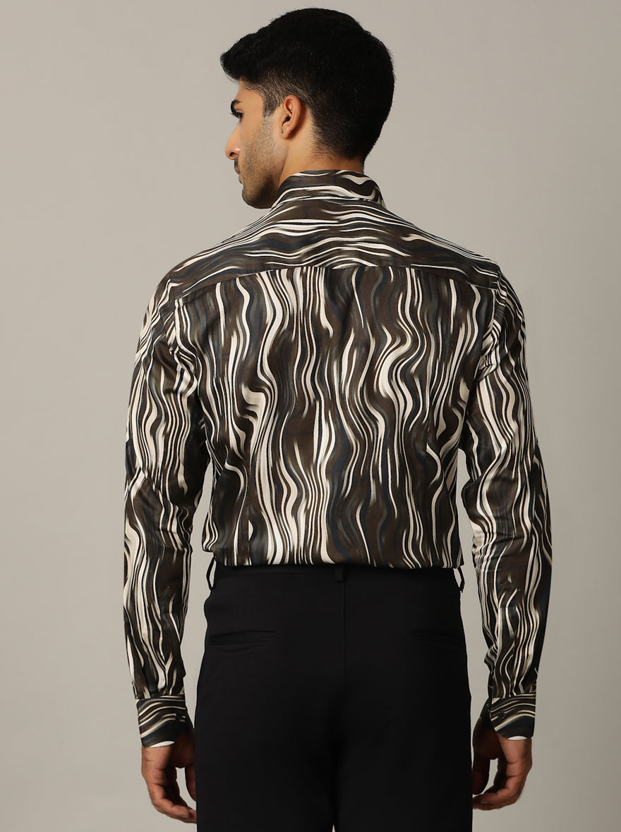 Brown Printed Slim Fit Party Wear Shirt | Wyre