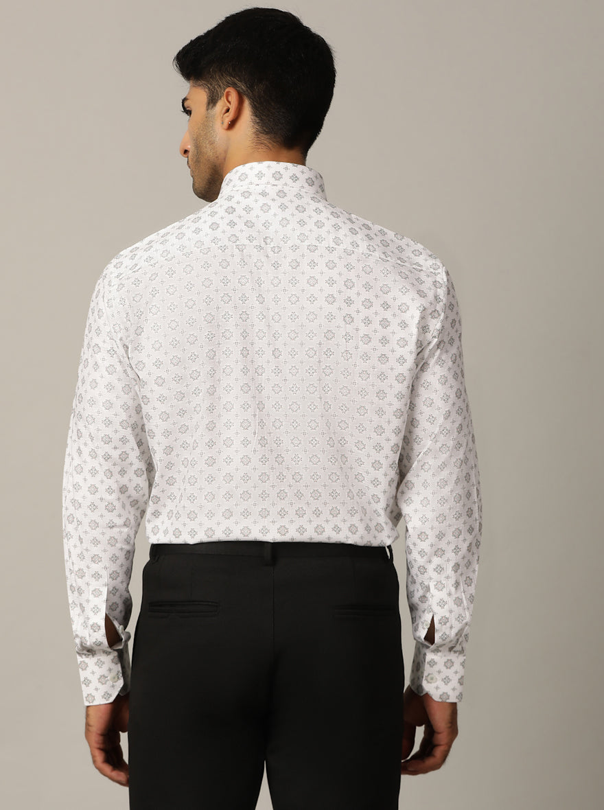 White Printed Regular Fit Formal Shirt | JadeBlue