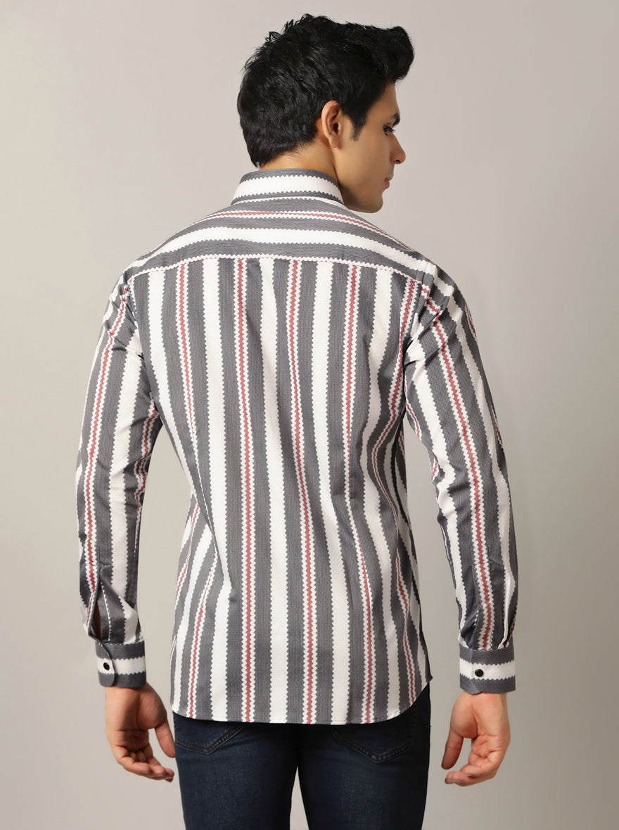 Grey Striped Slim Fit Party Wear Shirt | JB Studio