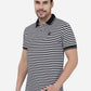 White & Black Striped Slim Fit Polo T-Shirt | Greenfibre