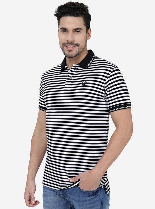 White & Black Striped Slim Fit T-Shirt | Greenfibre