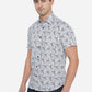 White & Navy Blue Printed Slim Fit Semi Casual Shirt | Greenfibre