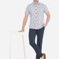 White & Navy Blue Printed Slim Fit Semi Casual Shirt | Greenfibre