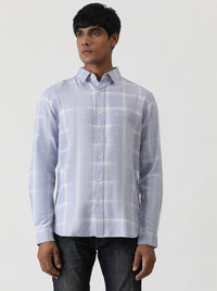 Light Blue Checked Slim Fit Casual Shirt | Greenfibre