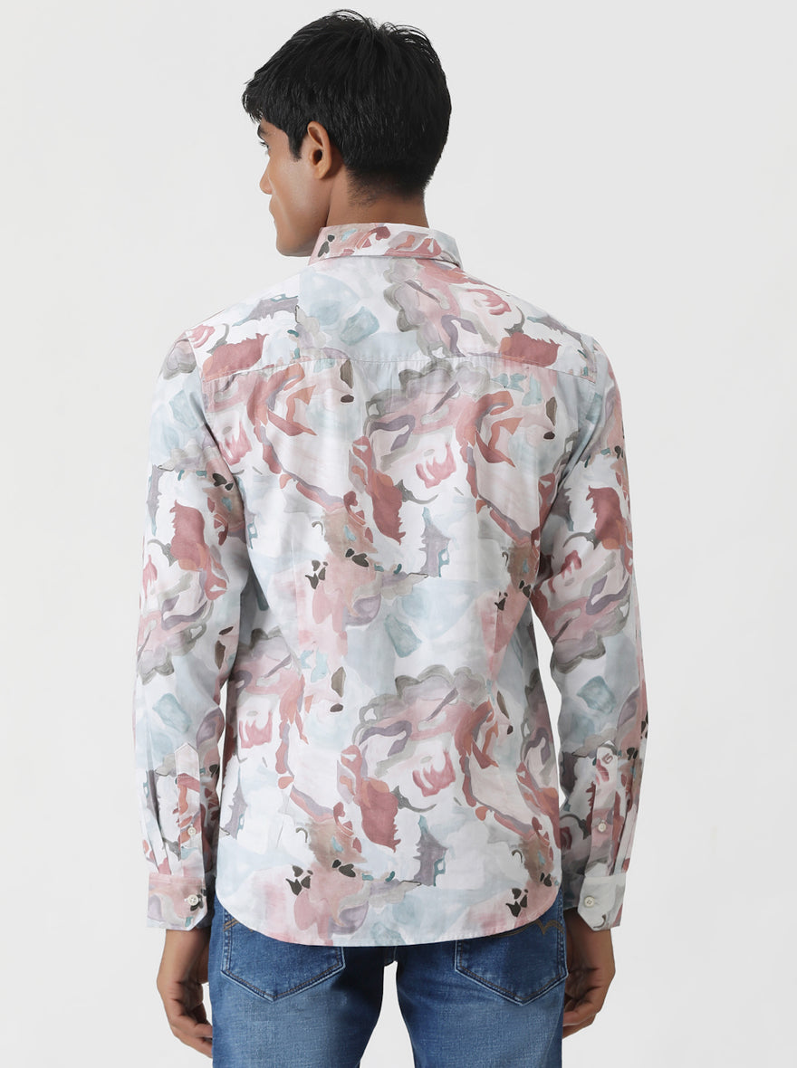 Dusky Pink Printed Slim Fit Casual Shirt | Greenfibre