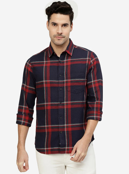 Red & Blue Checked Slim Fit Casual Shirt | Greenfibre