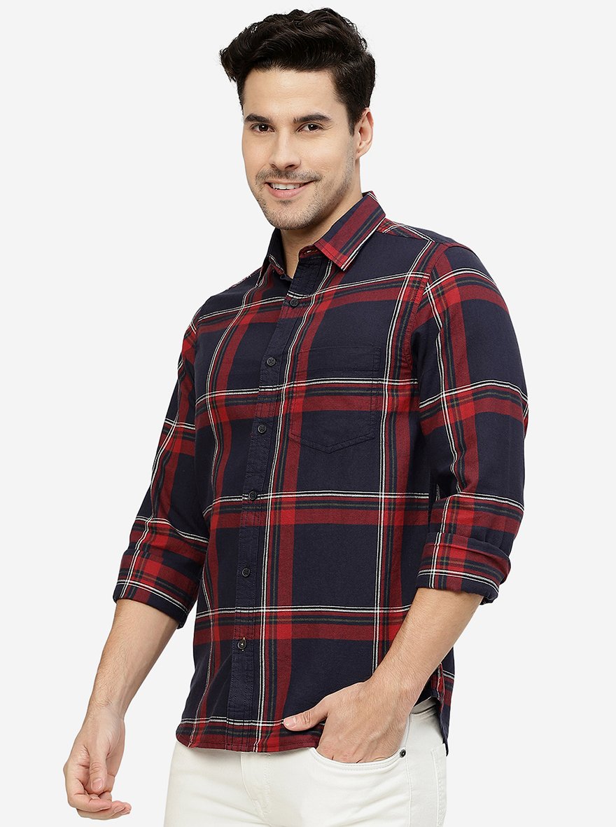 Red & Blue Checked Slim Fit Casual Shirt | Greenfibre