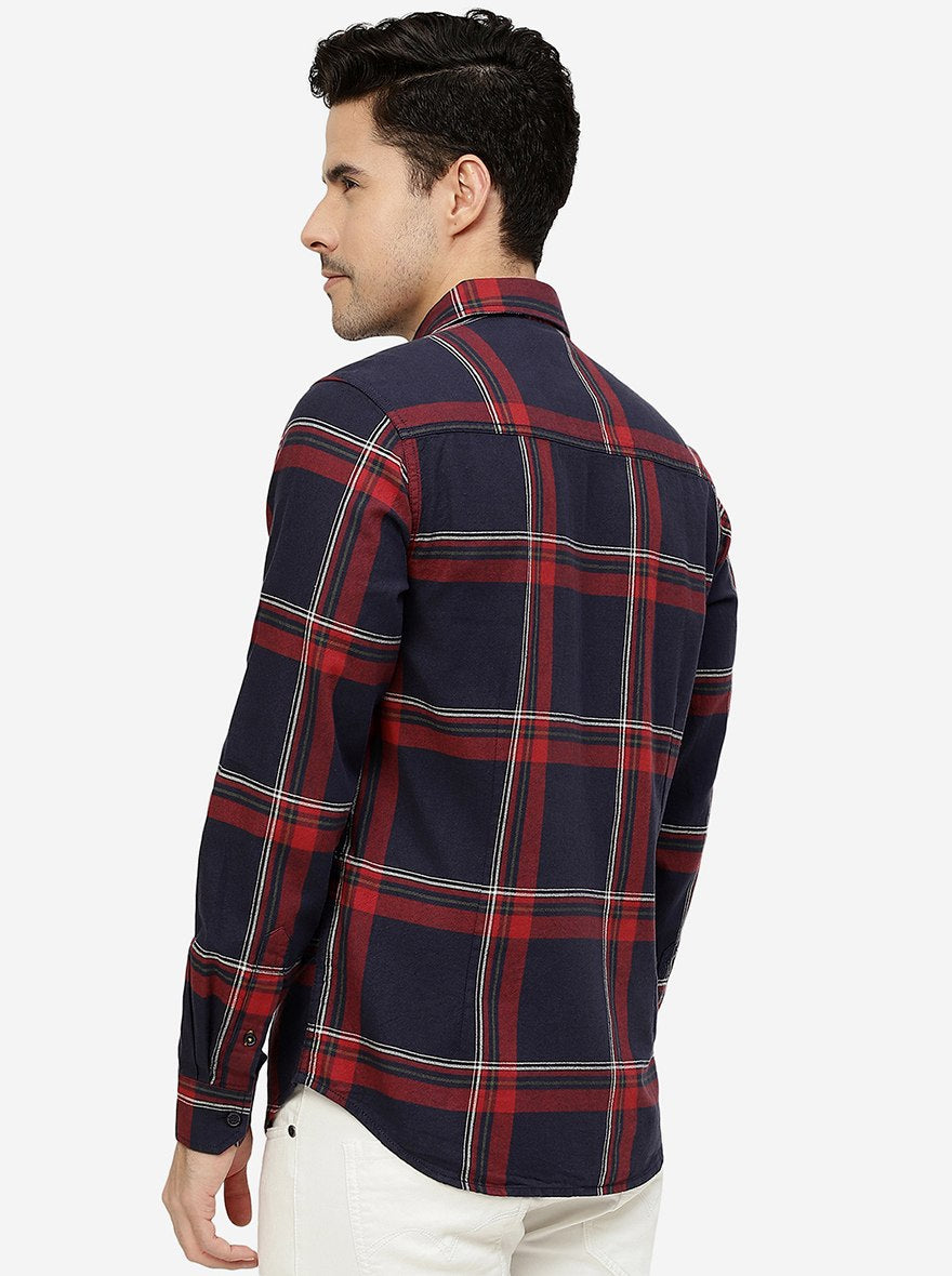 Red & Blue Checked Slim Fit Casual Shirt | Greenfibre