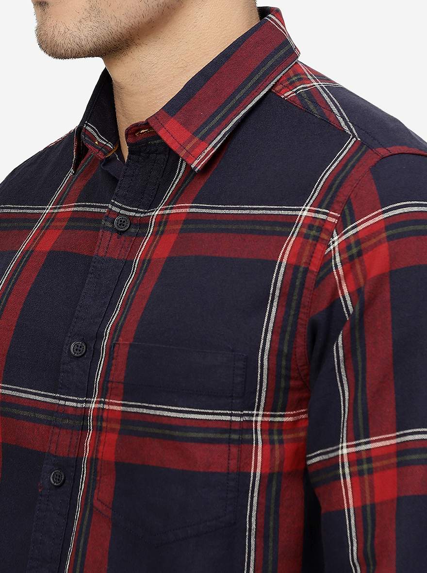 Red & Blue Checked Slim Fit Casual Shirt | Greenfibre