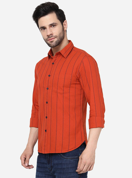 Orange Striped Slim Fit Casual Shirt | Greenfibre