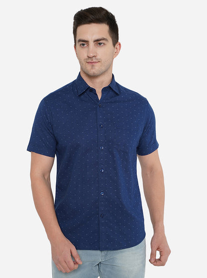 Navy Blue Printed Smart Fit Casual Shirt | Greenfibre