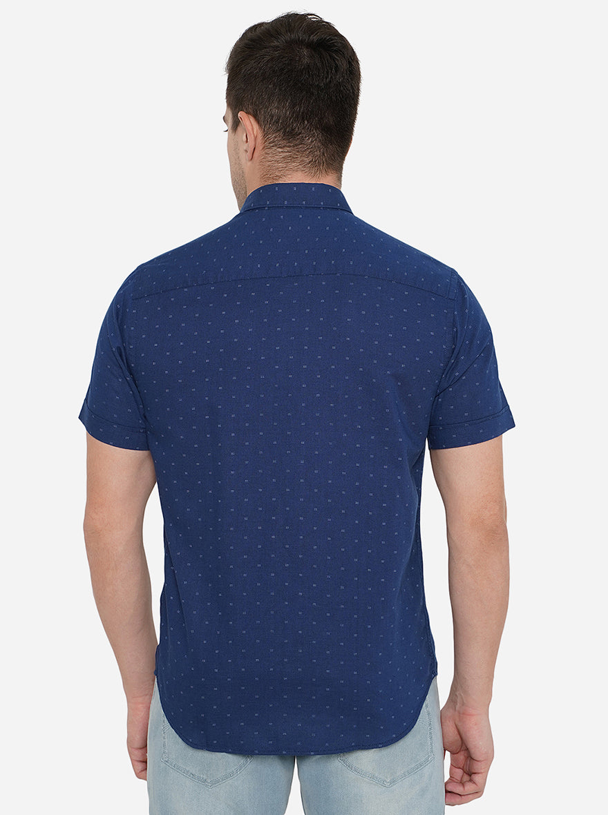 Navy Blue Printed Smart Fit Casual Shirt | Greenfibre