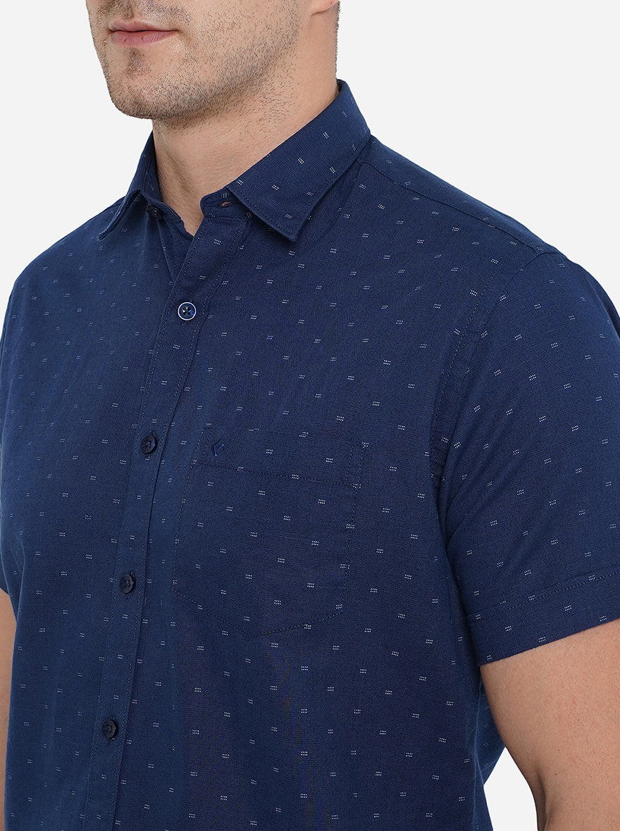 Navy Blue Printed Smart Fit Casual Shirt | Greenfibre