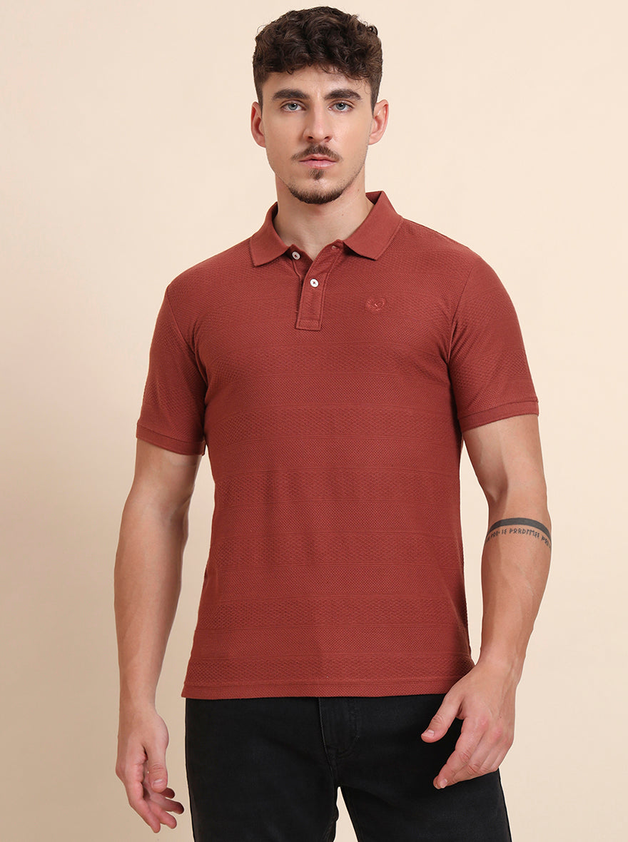 Auburn Red Printed Slim Fit Polo T-Shirt | Greenfibre