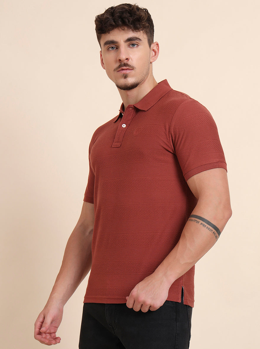 Auburn Red Printed Slim Fit Polo T-Shirt | Greenfibre