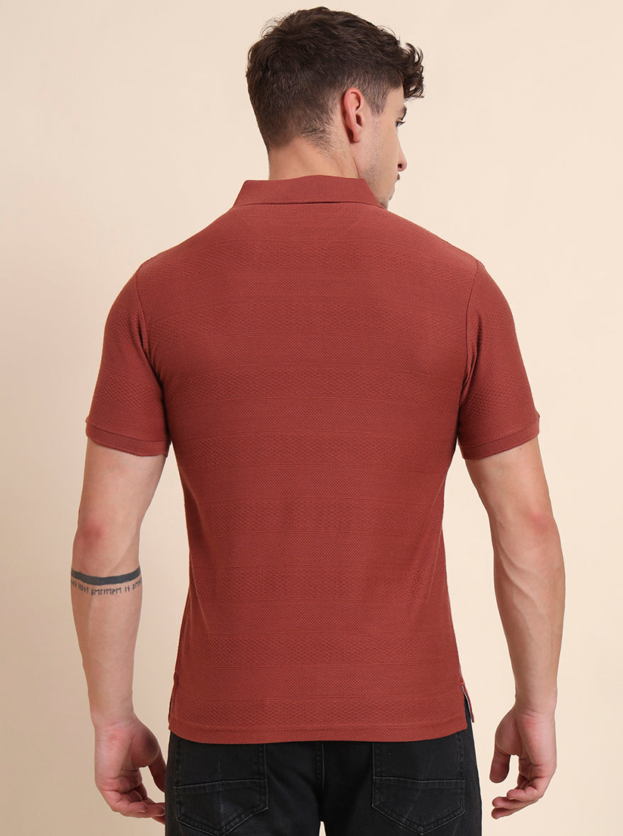Auburn Red Printed Slim Fit Polo T-Shirt | Greenfibre