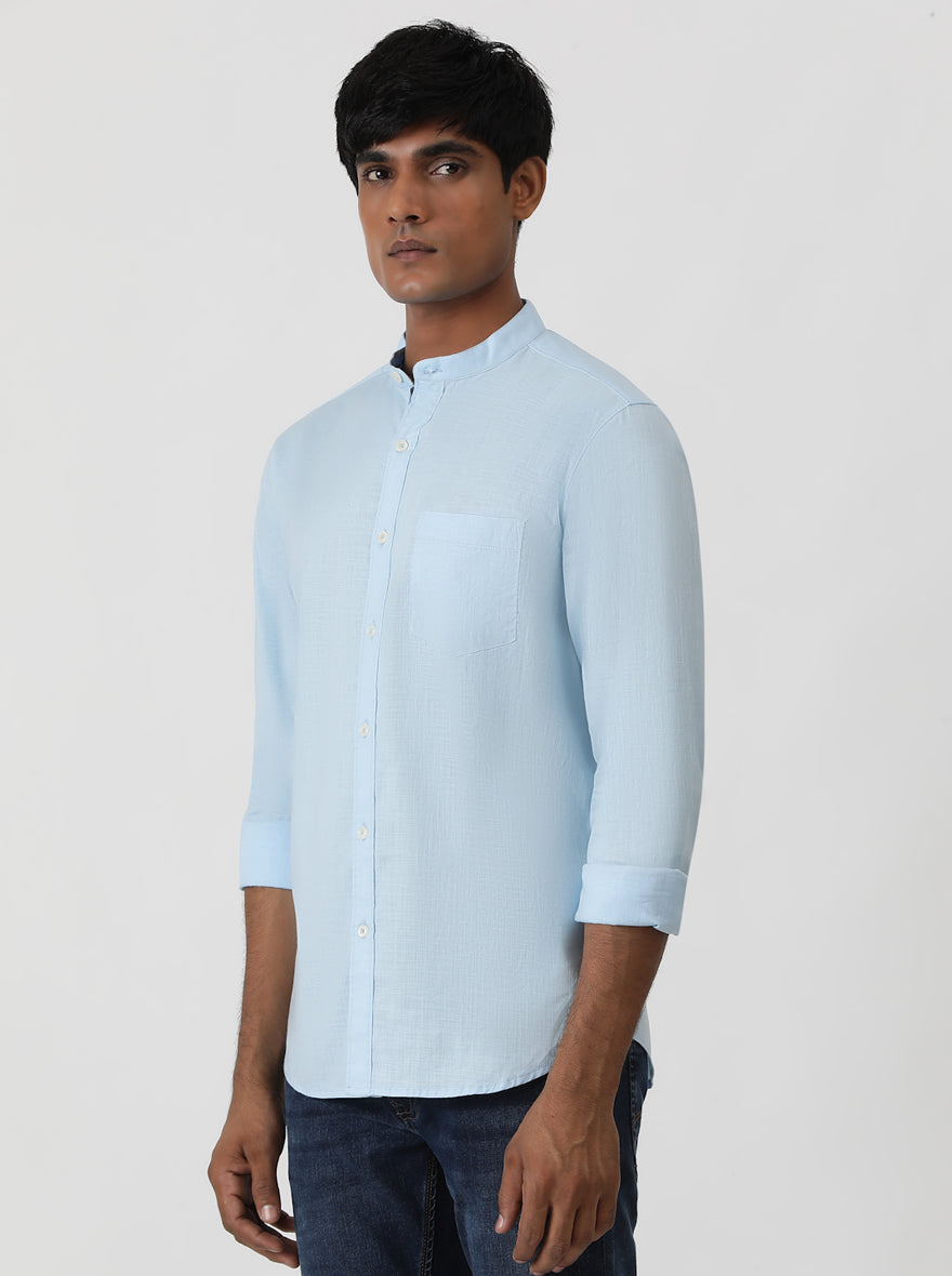 Sky Blue Solid Slim Fit Casual Shirt | Greenfibre