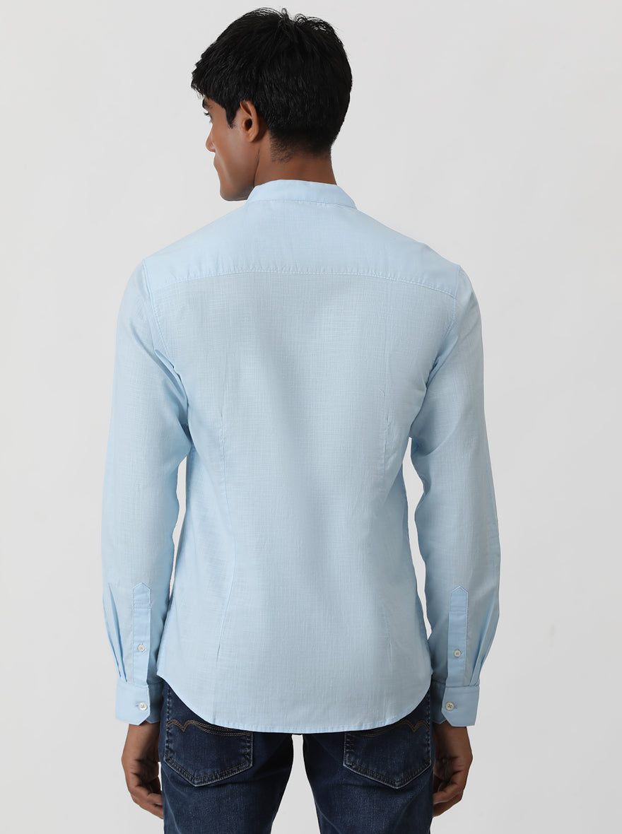 Sky Blue Solid Slim Fit Casual Shirt | Greenfibre