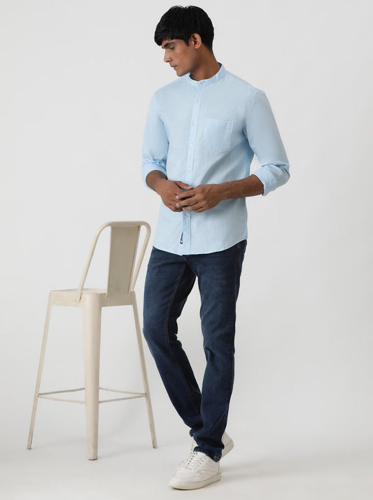 Sky Blue Solid Slim Fit Casual Shirt | Greenfibre