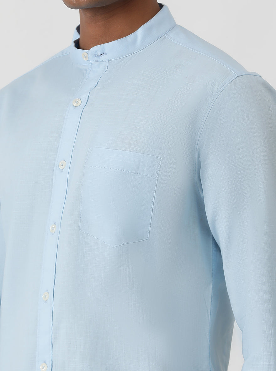 Sky Blue Solid Slim Fit Casual Shirt | Greenfibre