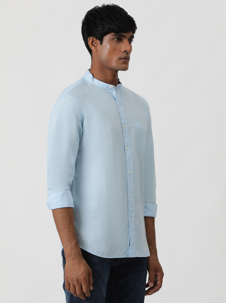 Sky Blue Solid Slim Fit Casual Shirt | Greenfibre