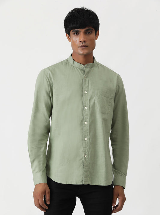 Green Solid Slim Fit Casual Shirt | Greenfibre