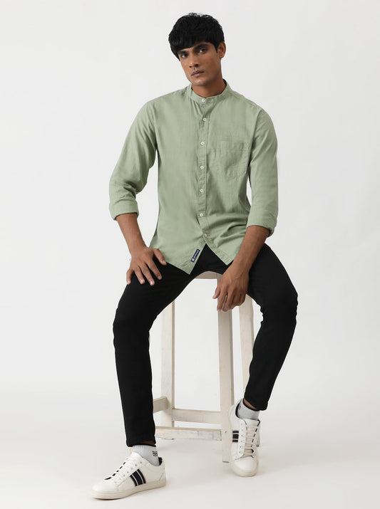 Green Solid Slim Fit Casual Shirt | Greenfibre