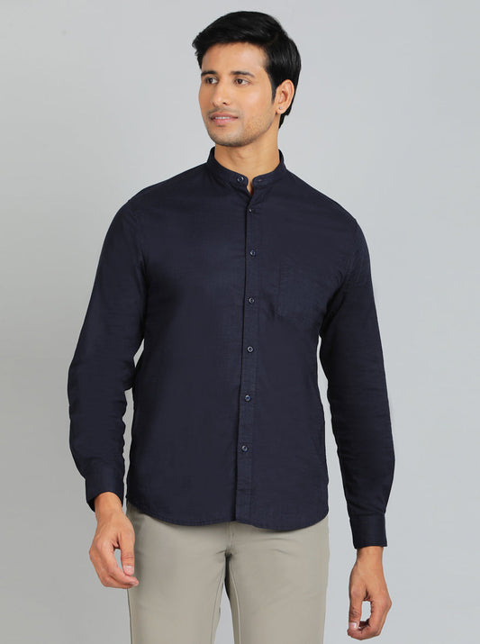 Navy Blue Solid Slim Fit Casual Shirt | Greenfibre