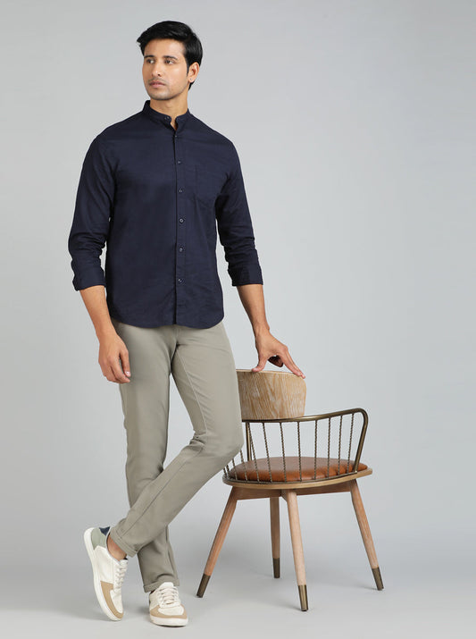 Navy Blue Solid Slim Fit Casual Shirt | Greenfibre