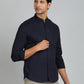 Navy Blue Solid Slim Fit Casual Shirt | Greenfibre