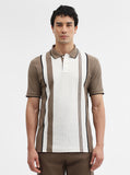 Mouse & White Striped Slim Fit Polo T-Shirt | Greenfibre