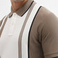 Mouse & White Striped Slim Fit Polo T-Shirt | Greenfibre
