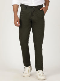 Olive Green Solid Neo Fit Casual Trouser | Greenfibre