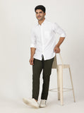 Olive Green Solid Neo Fit Casual Trouser | Greenfibre