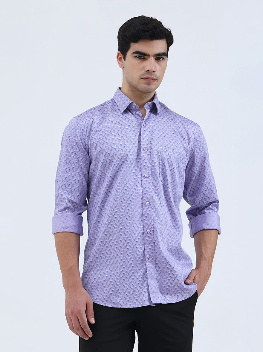 Purple Printed Smart Fit Semi Casual Shirt | Greenfibre