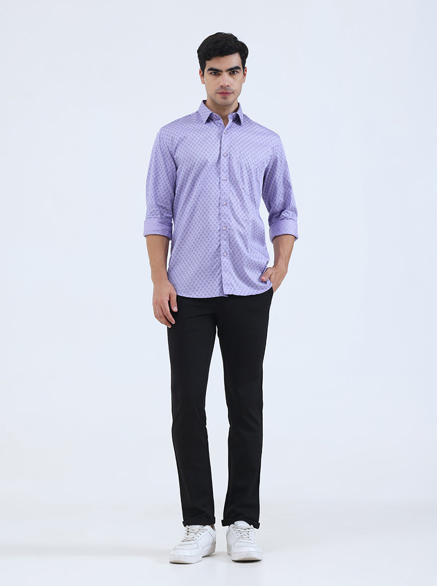 Purple Printed Smart Fit Semi Casual Shirt | Greenfibre