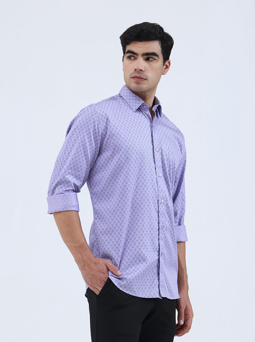 Purple Printed Smart Fit Semi Casual Shirt | Greenfibre