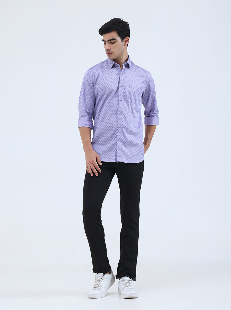 Purple Printed Smart Fit Semi Casual Shirt | Greenfibre