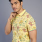 Light Yellow Printed Slim Fit Polo T-Shirt | Greenfibre