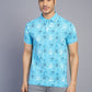 Blue Printed Slim Fit Polo T-Shirt | Greenfibre