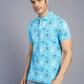Blue Printed Slim Fit Polo T-Shirt | Greenfibre