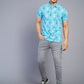 Blue Printed Slim Fit Polo T-Shirt | Greenfibre