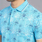Blue Printed Slim Fit Polo T-Shirt | Greenfibre
