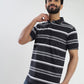 Dark Grey Striped Slim Fit Polo T-Shirt | Greenfibre