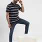 Dark Grey Striped Slim Fit Polo T-Shirt | Greenfibre