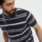 Dark Grey Striped Slim Fit Polo T-Shirt | Greenfibre